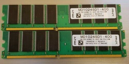 PNY 1GB PC3200U DDR DESKTOP MEMORY RAM - PNY MD1024SD1-400 (PAIR)