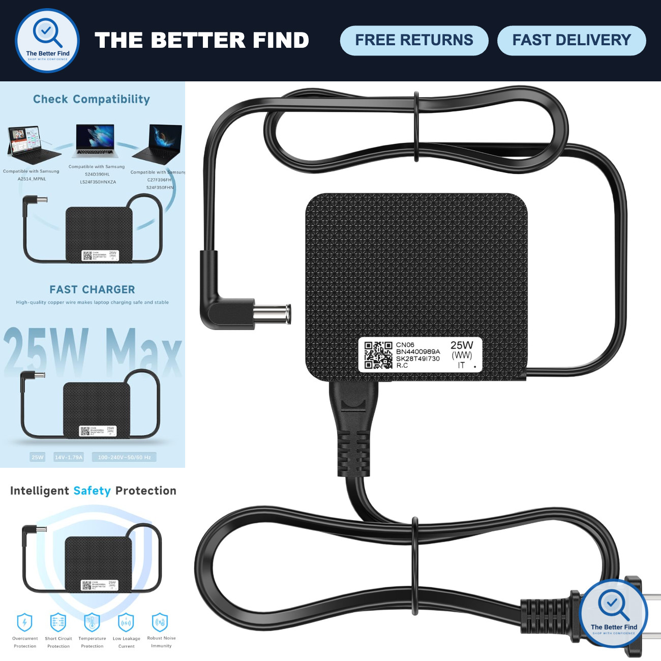 25W Monitor Charger for Samsung A2514 - 6.5x4.4mm Tip, Fast Charging, Compatible