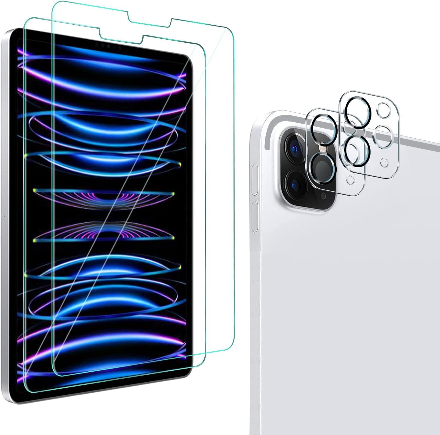 2+2 Pack Ultra HD Tempered Glass Screen Protectors for iPad Pro 11 with Lens Cov