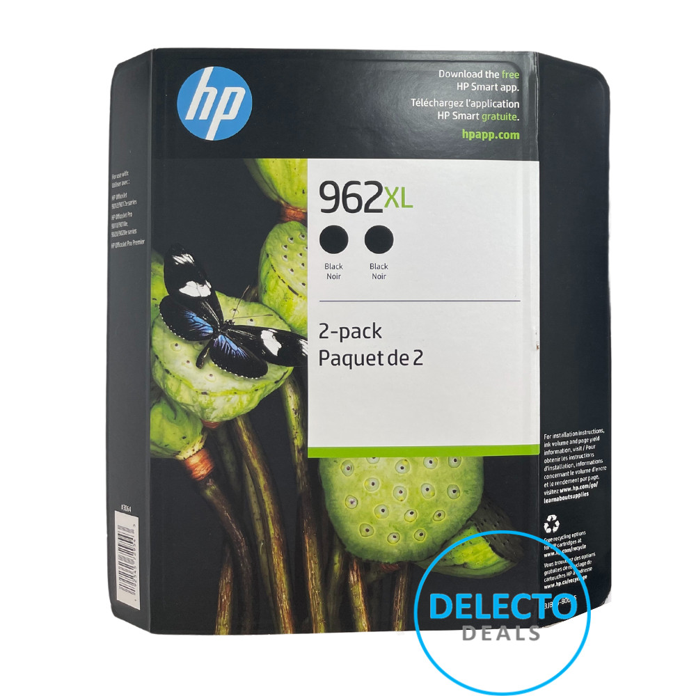 GENUINE 2-PACK HP 962XL BLACK INK OFFICEJET PRO 9020, 9025, 9018 SEALED 12/2027