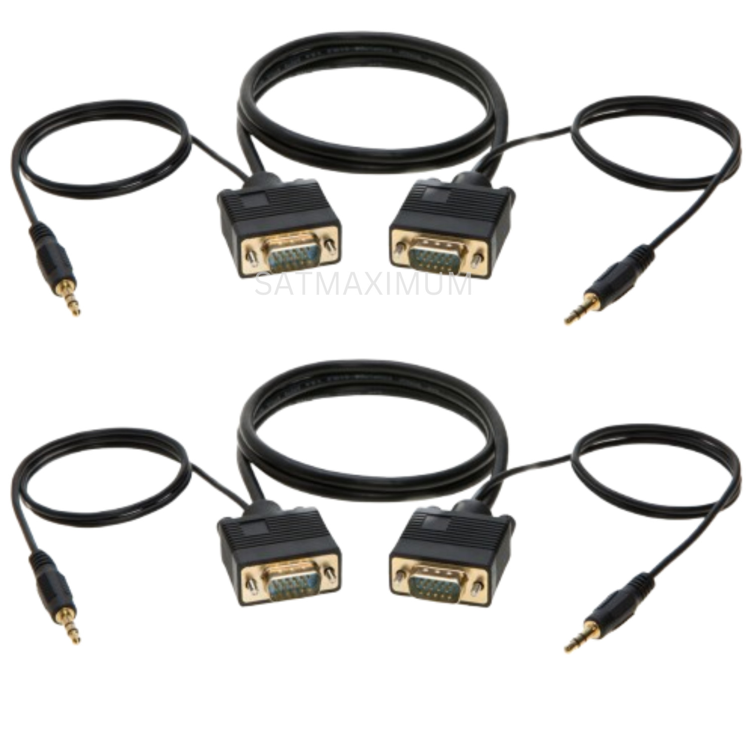 2 pcs 3FT SVGA Super VGA 3.5mm Aux Cable Audio Video Male to Male Monitor 15 Pin