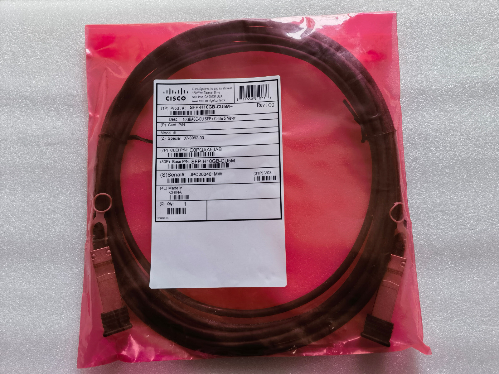 Cisco SFP-H10GB-CU5M 5m  SFP+ Cable
