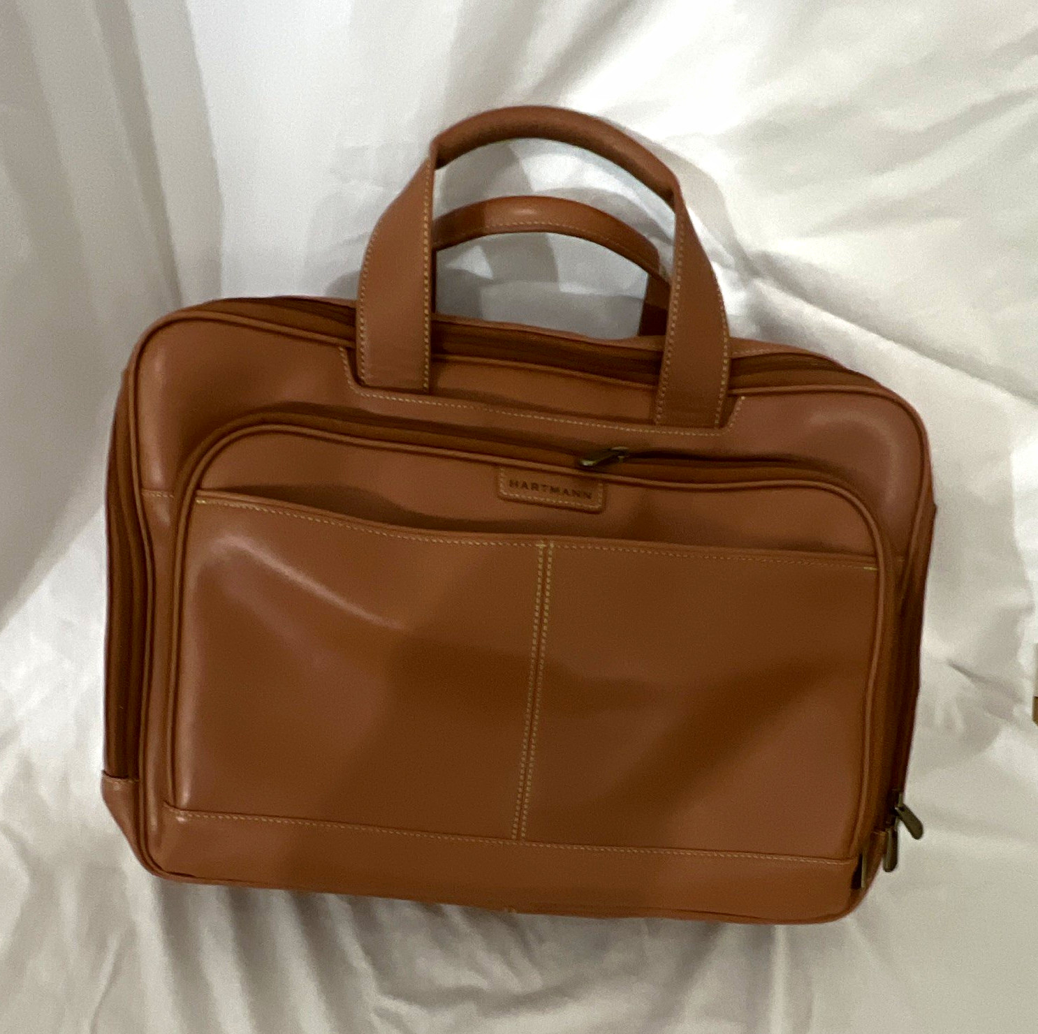 Hartmann Leather Briefcase 15 in Laptop Brown/Beige Padded w/ Partitions