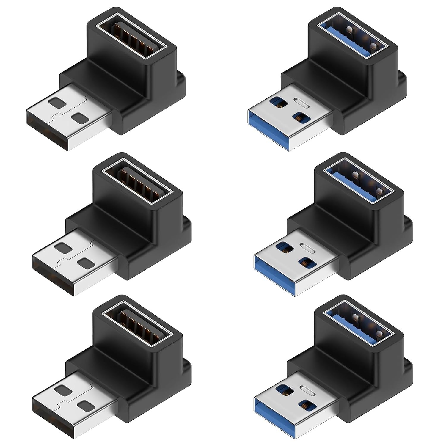Fidioto 6 Pack 90 Degree USB 3.0 Adapter,Right Angle USB A Male to Female USB L