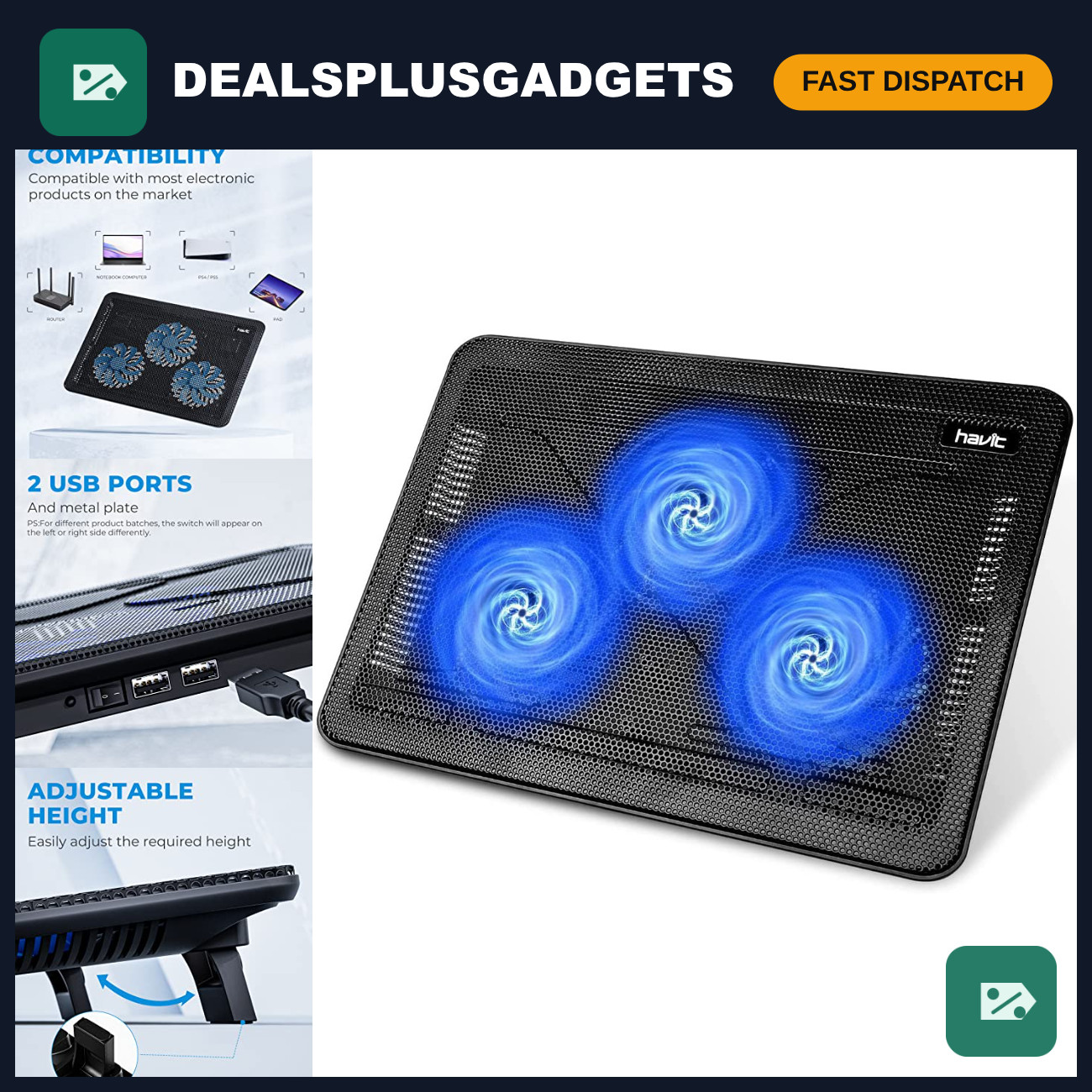 Cooling Pad for 15.6-17 Inch Laptops - Ultra-Slim, Quiet Fan, Ergonomic Design