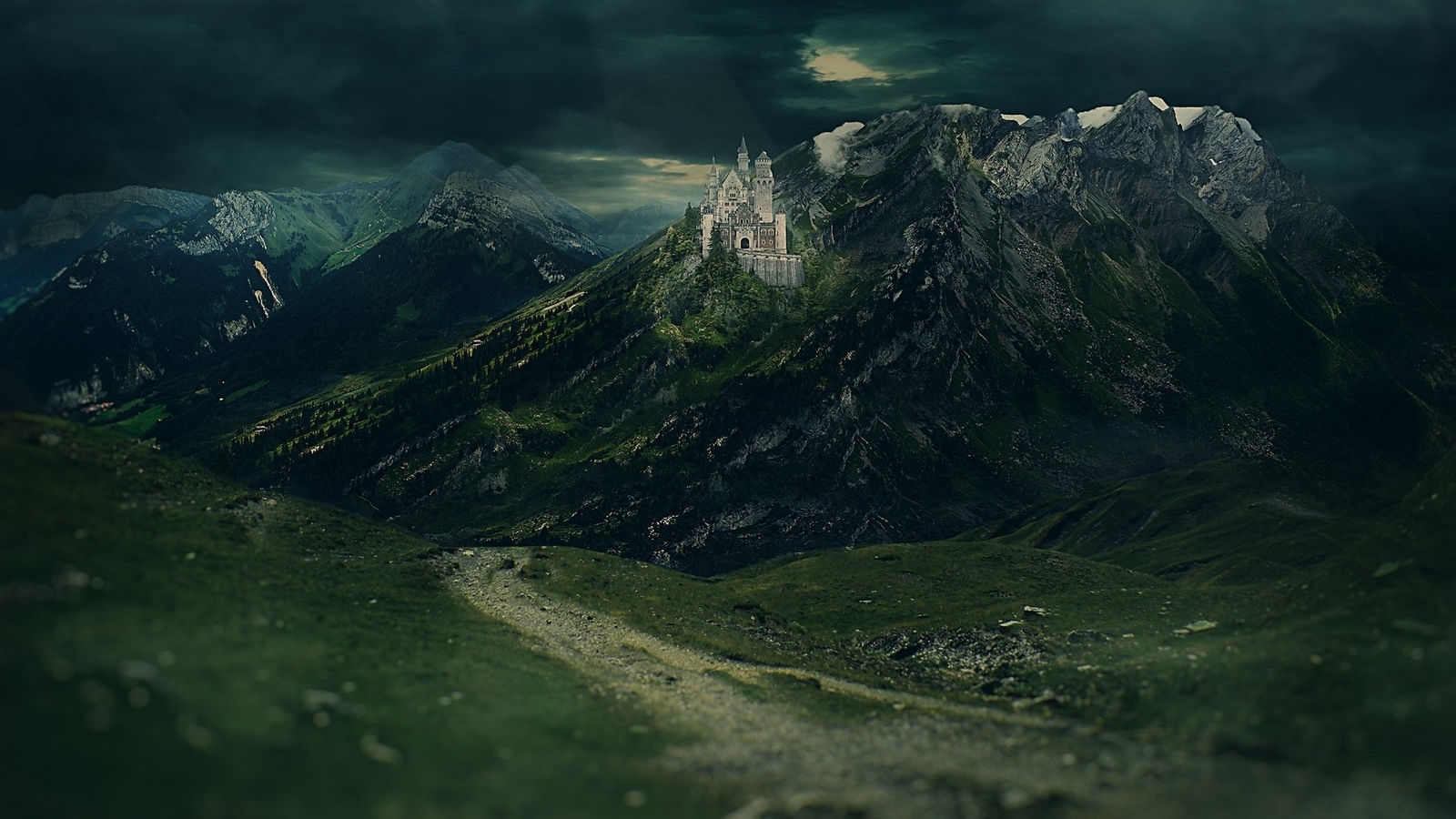 Landscape nature castle mountains outdoors Custom Gaming Mat Desk