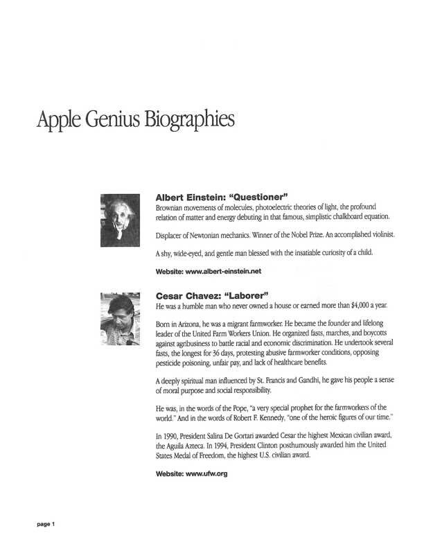 Apple Think Different Educators Set "Genius" Biographies and Educator's Letter