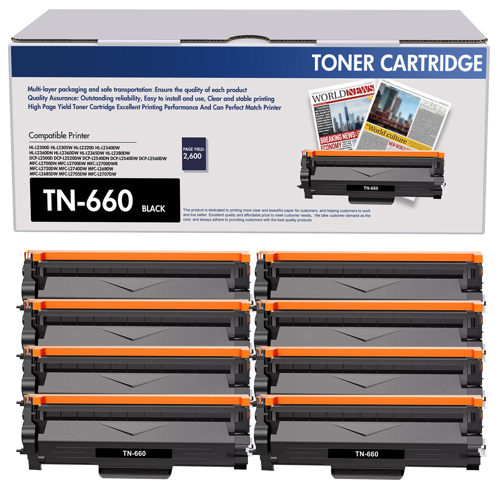 8 x TN660 TN630 Toner Cartridge For Brother MFC-L2700DW DCP-L2540DW HL-L2340DW