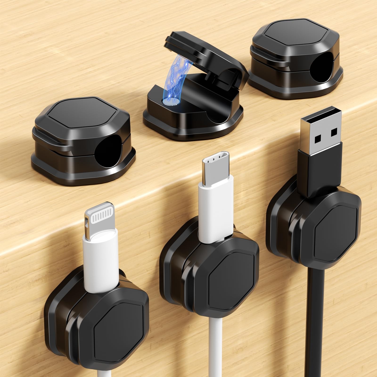 6 Pack Magnetic Cable Clips Cell Phone Cord Holder for USB Cable Office Desk