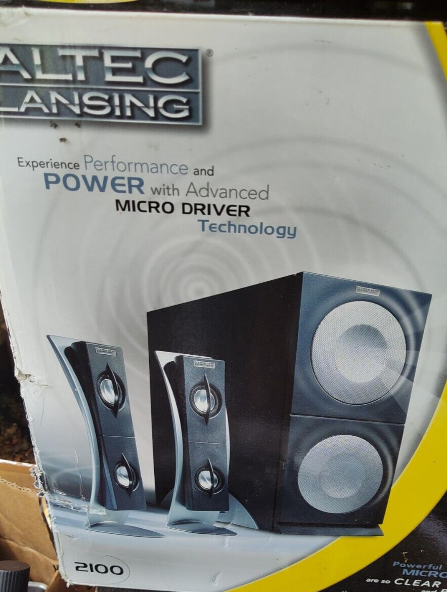 ALTEC LANSING  2100 Speaker System w Powered Subwoofer & Remote, In original box