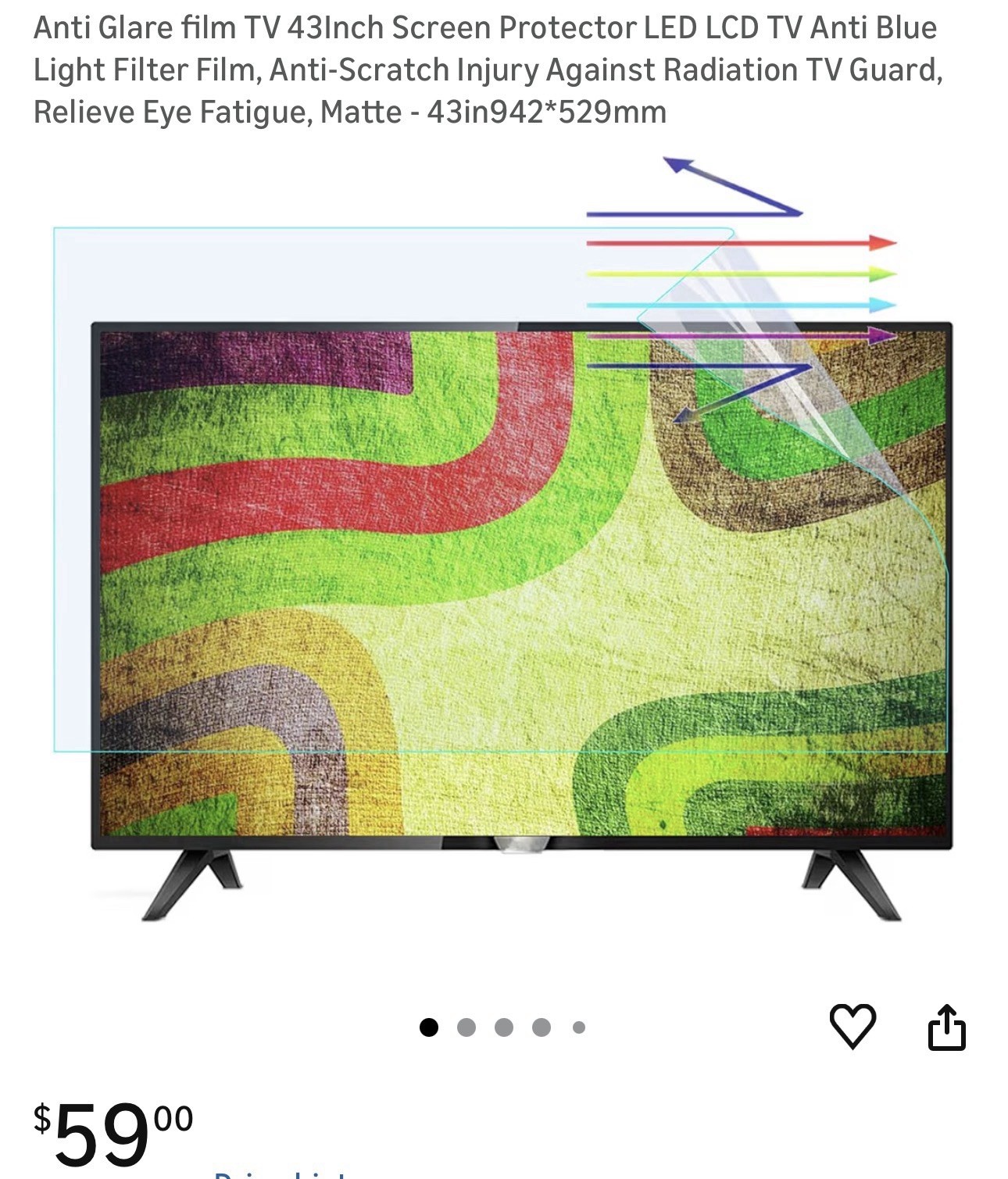 JC JCSKY 43in TV LCD Screen Protector Film Matte Anti-Blue Light Anti-Scratch
