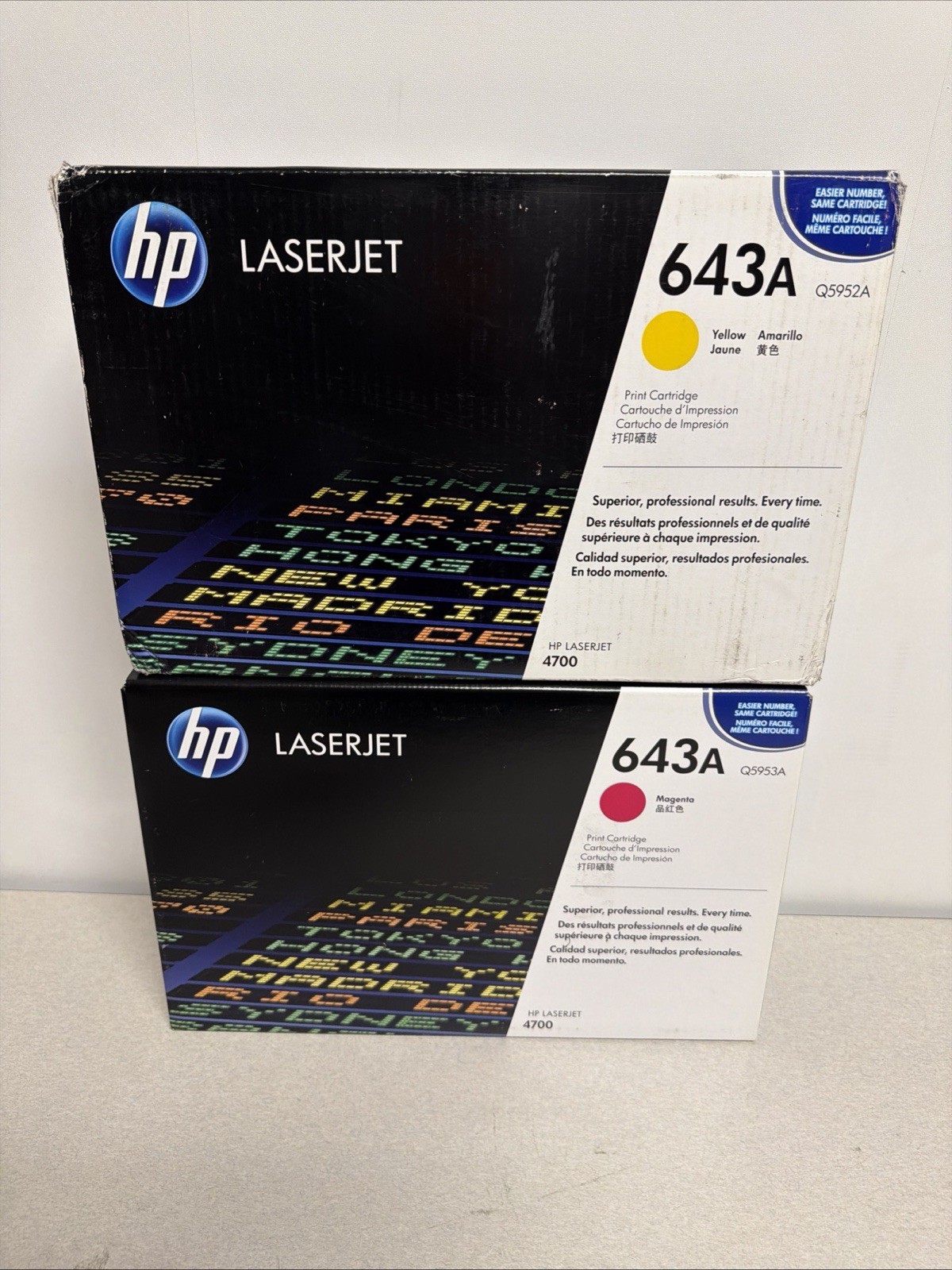 HP 643A Q5953A Q5952A Yellow Magenta Printer Toner Cartridge New Lot Of 2