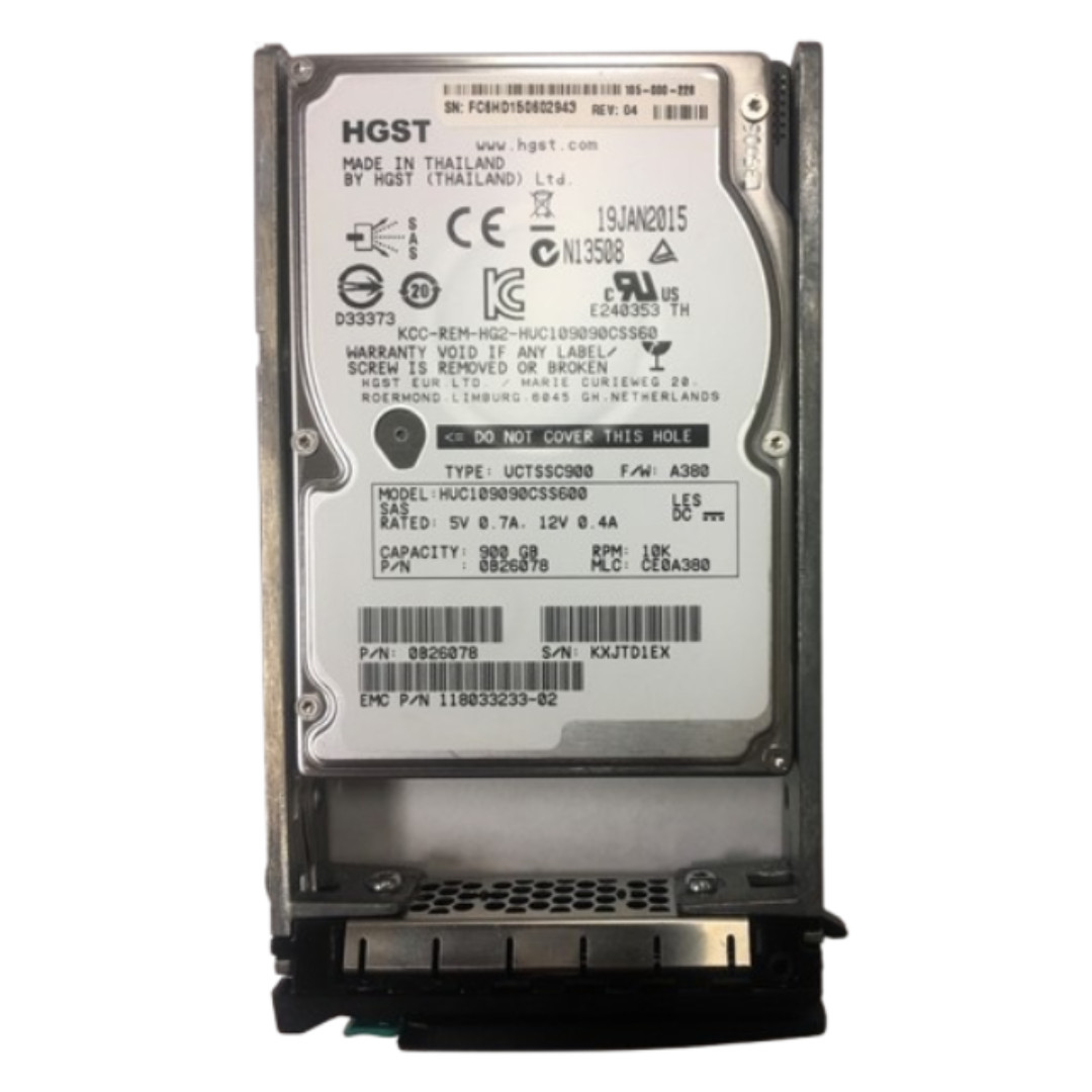 EMC 900GB 10K SAS 6Gb/s 2.5" Enterprise HDD 118033233 0B26078 HUC109090CSS600