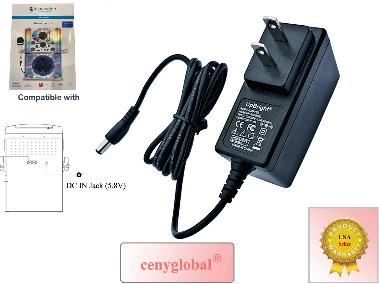 AC Adapter For The Singing Machine SML-625 SML625BTBK SML625BTW Karaoke System