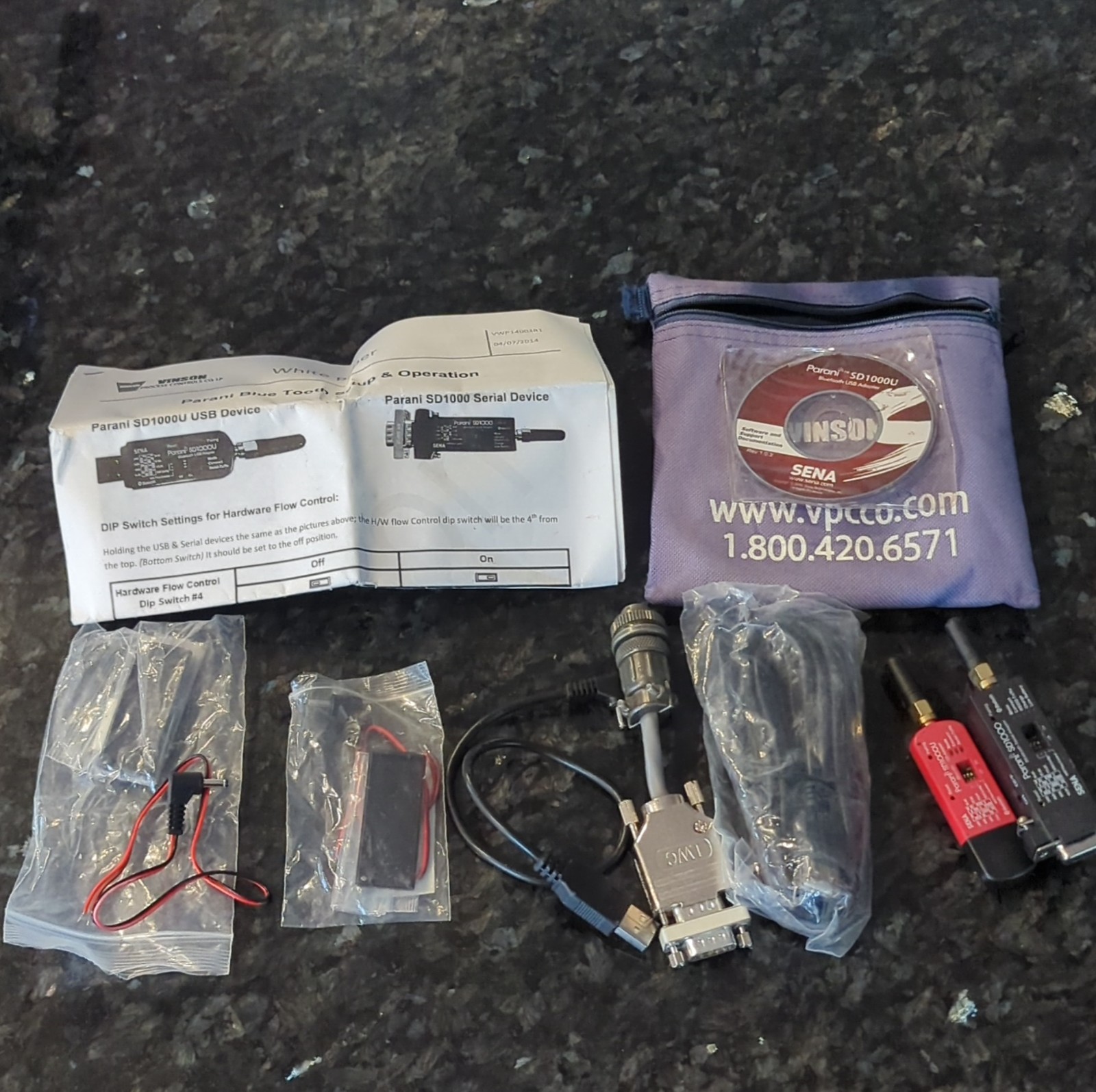 SENA Parani SD1000 SD1000U Bluetooth v2.0 Serial USB Adapter Kit Black Red