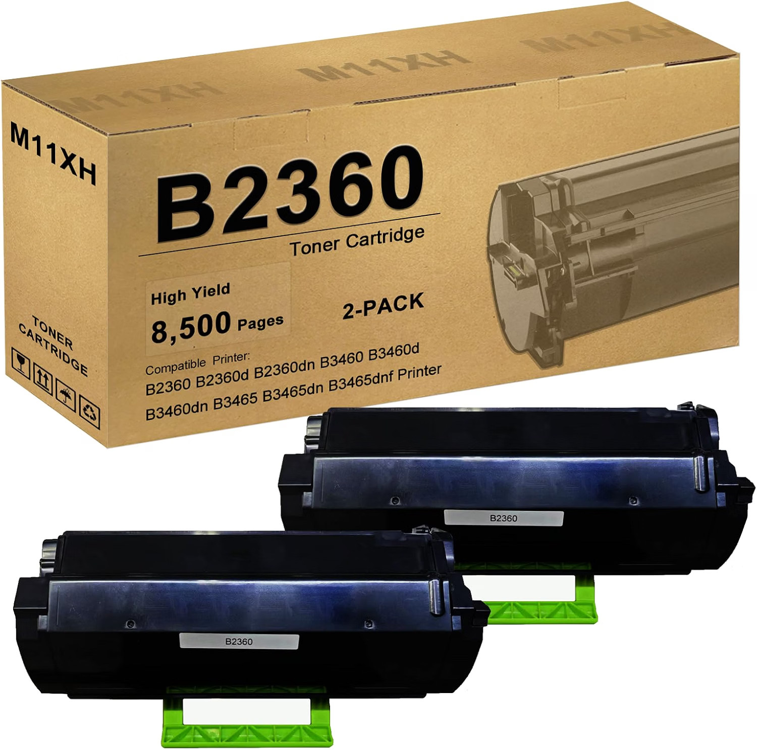 Chip 2-Pack Black B2360 Toner Cartridges Dell Hoieayton Replacement
