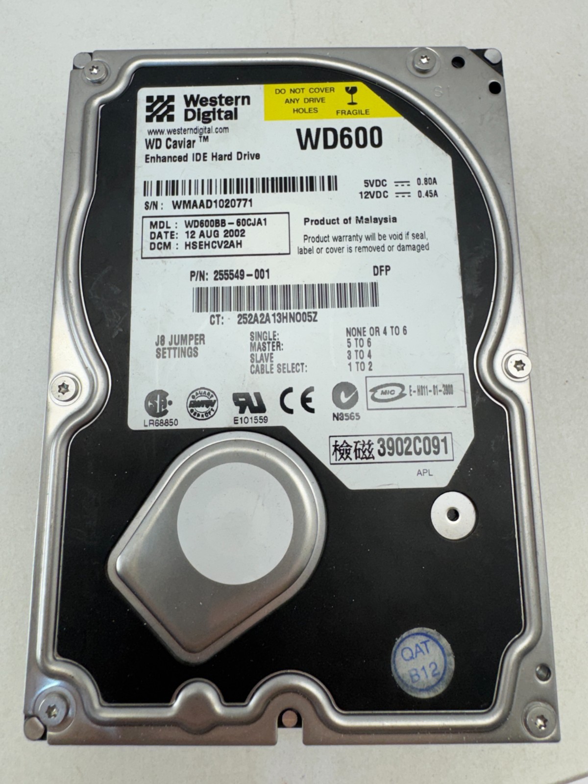 Vintage Western Digital WD600BB 60GB 3.5" IDE PATA Hard Drive WD Caviar Retro