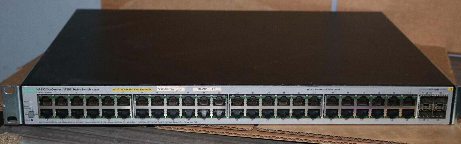 HPE OfficeConnect 1920S Series Switch JL386A 10/100/1000Base-T PoE+Ports (1-24)
