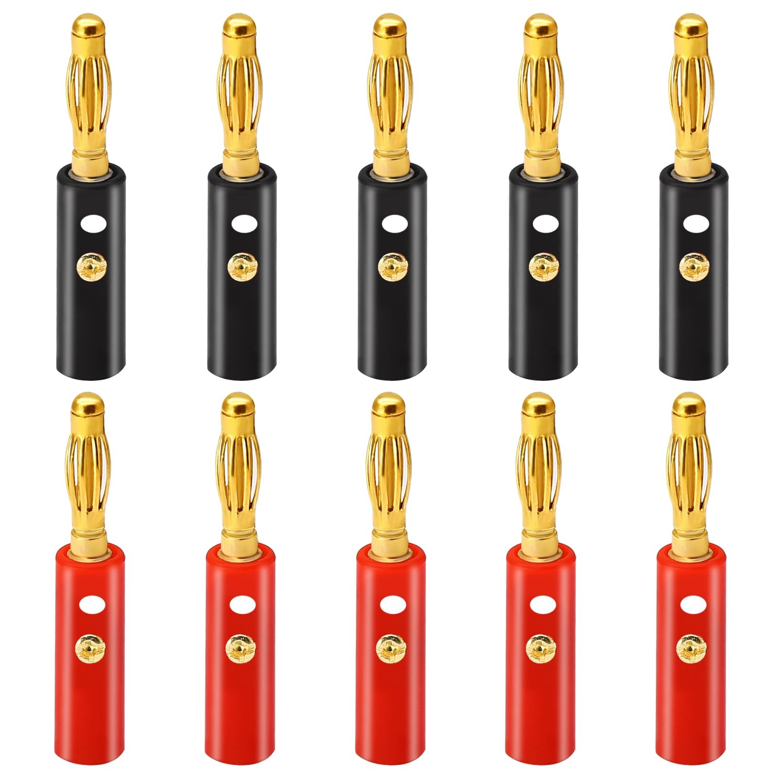 Jiozermi Speaker Banana Plugs, 4mm, Gold Plated, 10 Pcs Red and Black