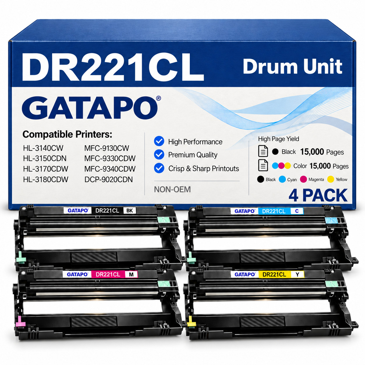 4PK DR221CL Drum Unit BK/C/M/Y for Brother MFC-9330CDW MFC-9340CDW HL-3180CDW