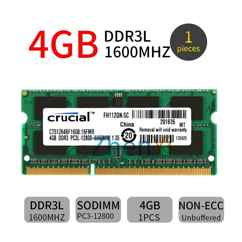 16GB 8GB 4GB RAM PC3L-12800 DDR3L-1600MHz SODIMM Memory Laptop For Crucial LOT