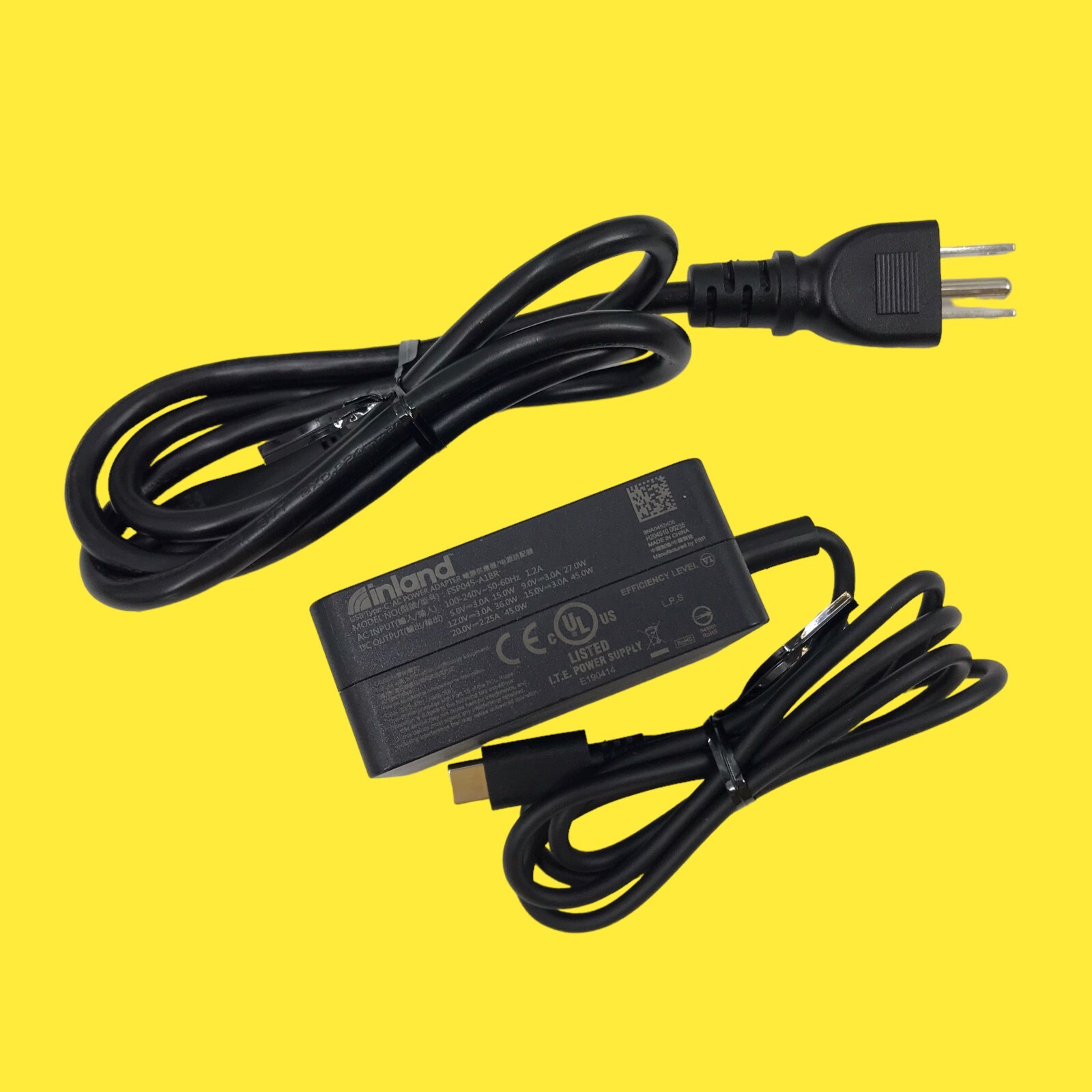 inland FSP045-A1BR USB-C 45W 20V 2.25A AC Power Adapter Charger #2882 Z64/15