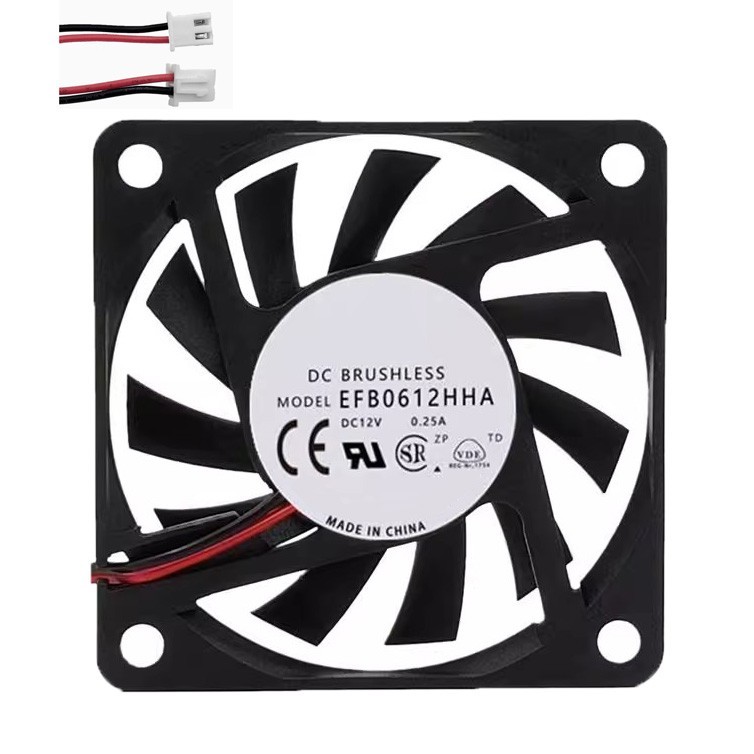 Cooling Fan For DELTA EFB0612HHA 60*60*10MM DC12V 0.25A 2lines New