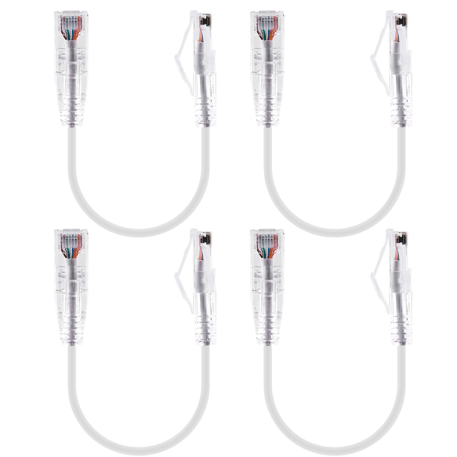 4PCS Cat6A Ethernet Cable, Snagless Short Shielded Network Cable, White (20 c...