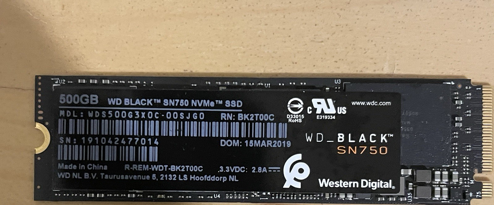 Western Digital WD 2280mm Black SN750 500GB M.2 NVMe Gen 3.0 x 4 SSD 100% GOOD