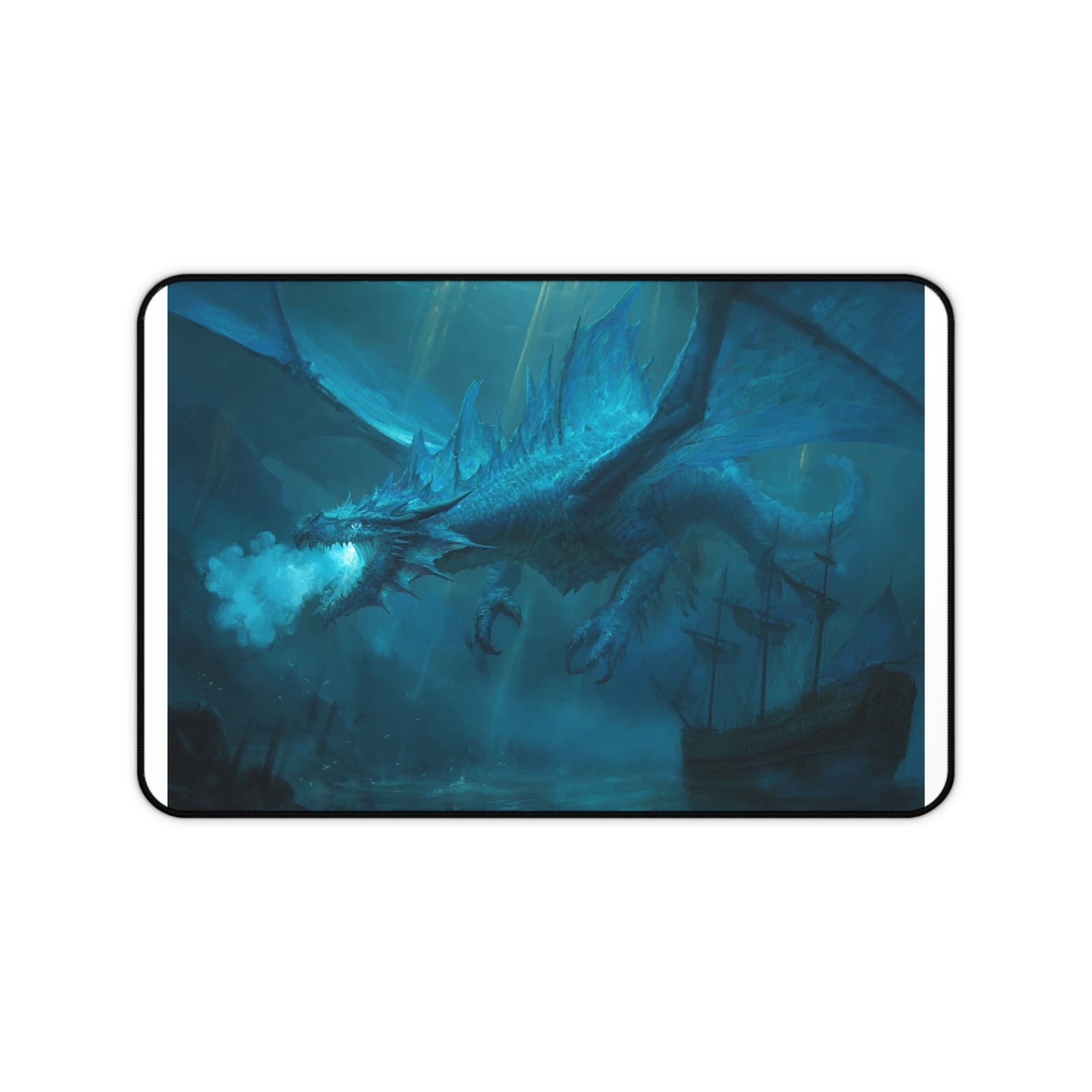 Blue Sea Dragon Desk Mat | Nautical Kraken Ship Battle