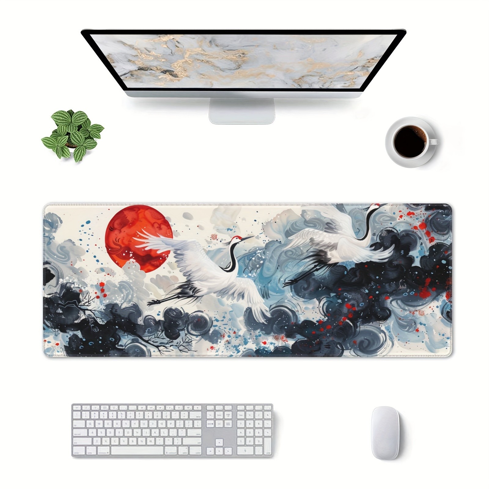 1pc Large Size Mouse Pad, Japanese Ink Painting Design, Washable Non-Slip Offi
