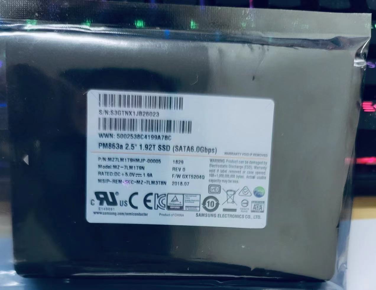 1.92TB SAMSUNG PM863A 2.5" SSD SATA III MZ7LM1T9HMJP-00005 MZ-7LM1T9N GXT5204Q