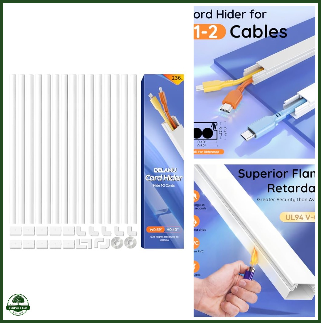 Delamu 236in Cord Hider, Professional Cable Cover Kit for Wall, TV Wire Hider fo