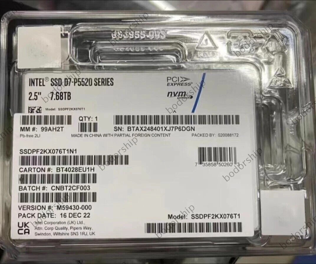 7.68TB Intel P5520 SSD U2 SSDPF2KX076T1N1 PCIe 4.0 x4 14.0PBW Solid State Drive