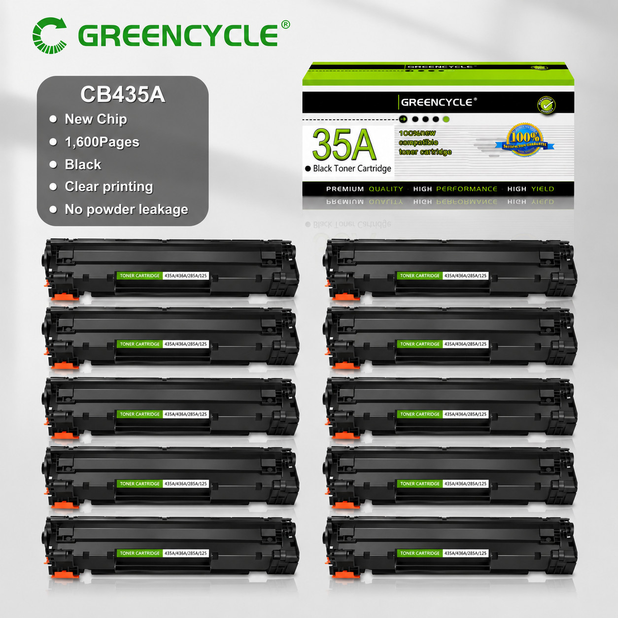 10pk CB435A 35A Toner Cartridge for HP LaserJet P1006 P1007 P1008 P1009 Printer