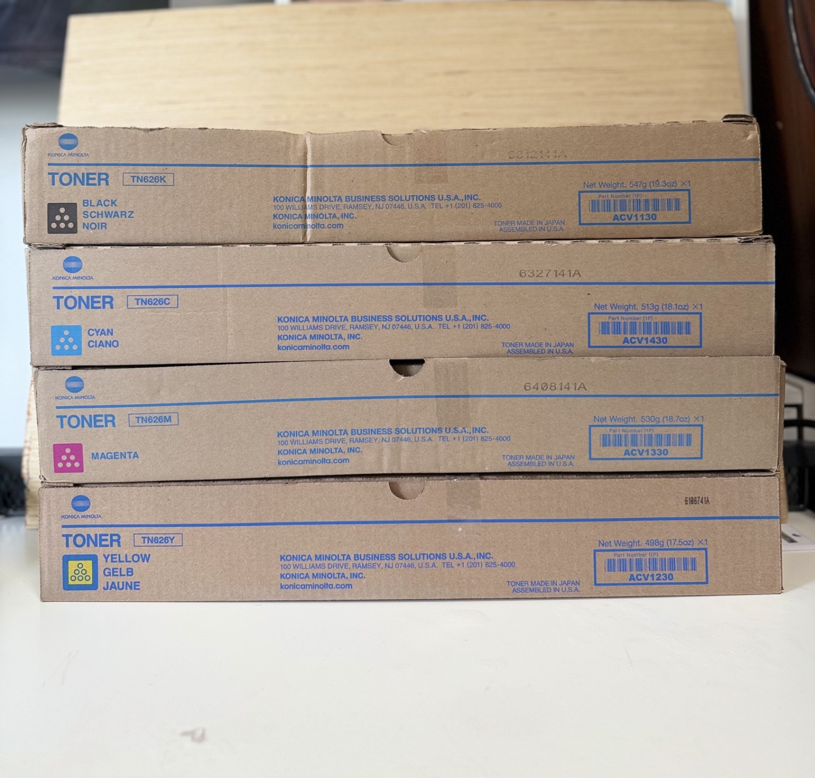 Konica Minolta SEALED TN626 Original Toner Set Black Cyan Magenta Yellow