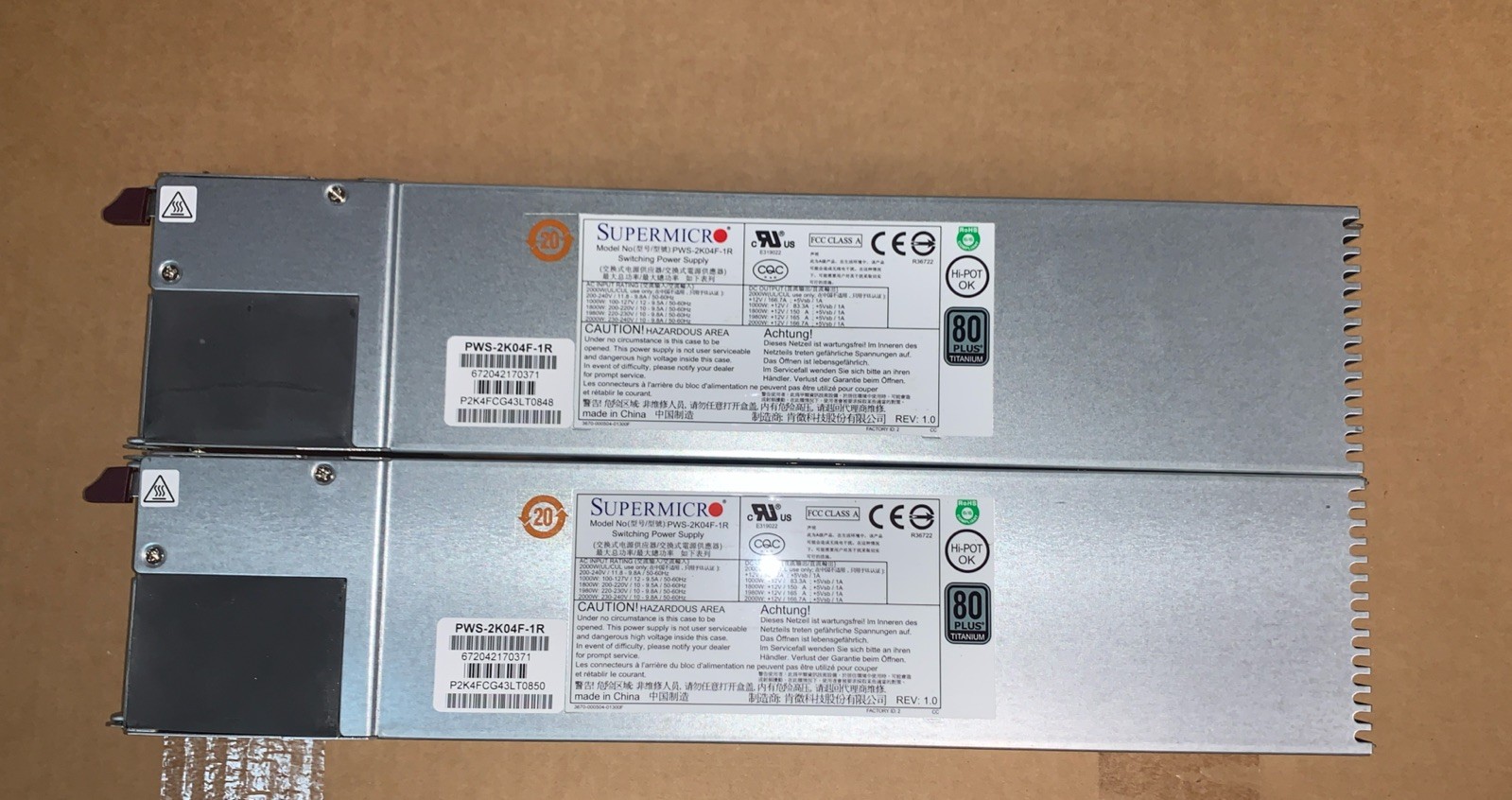 1x Supermicro PWS-2K04F-1R 2000W 1U Redundant PSU 80+ Platinum Working