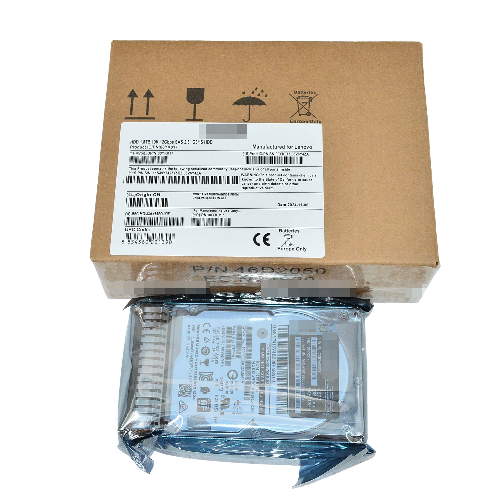 New Lenovo ThinkSystem 2.5" 1.8TB 10K SAS 12G Hard Drive 00YK017 7XB7A00028 US