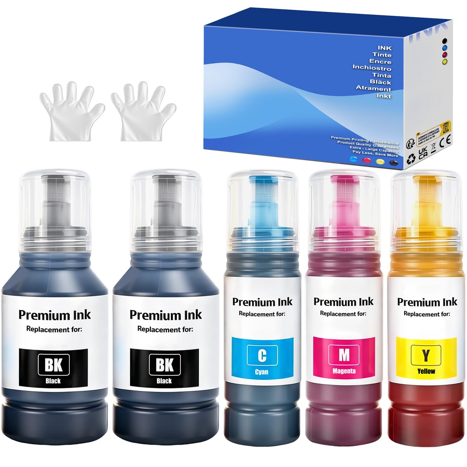 5 PCS Ink Refill Bottles Fits ET2850 ET3850 ET4850 ET15000 2BK CMY Pack
