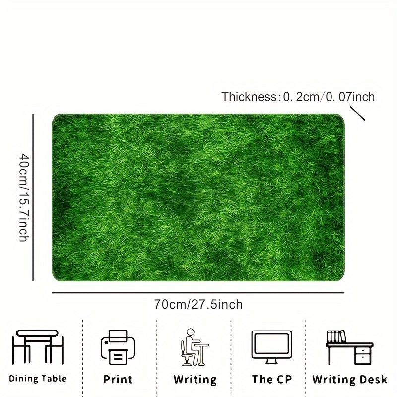 Extra-Large Green Grass Pattern Mouse Pad - Non-Slip Rubber Base, Durable Stit