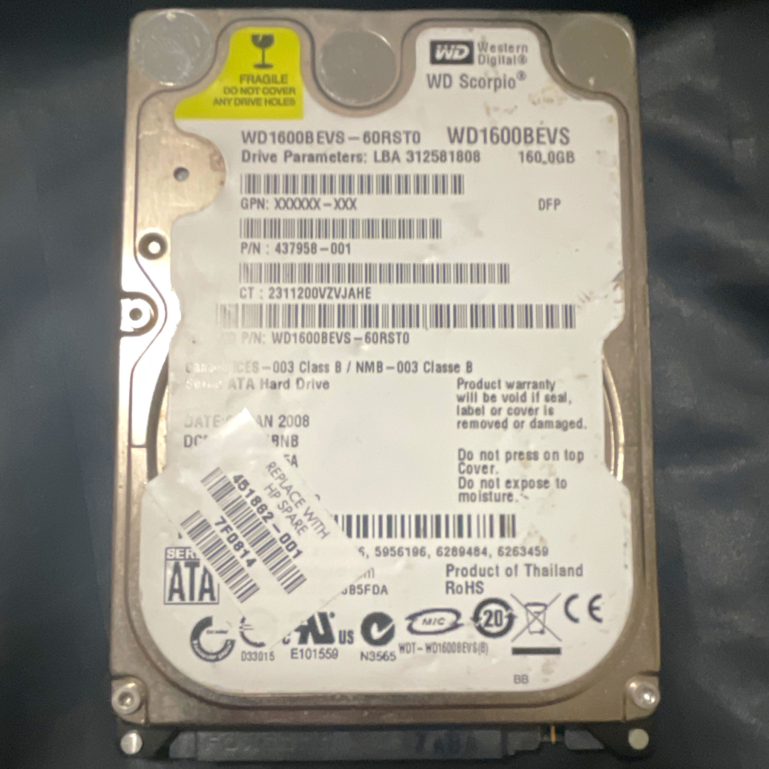 Western Digital WD Scorpio WD1600BEVS 160GB 2.5" SATA 5400RPM 8MB HDD