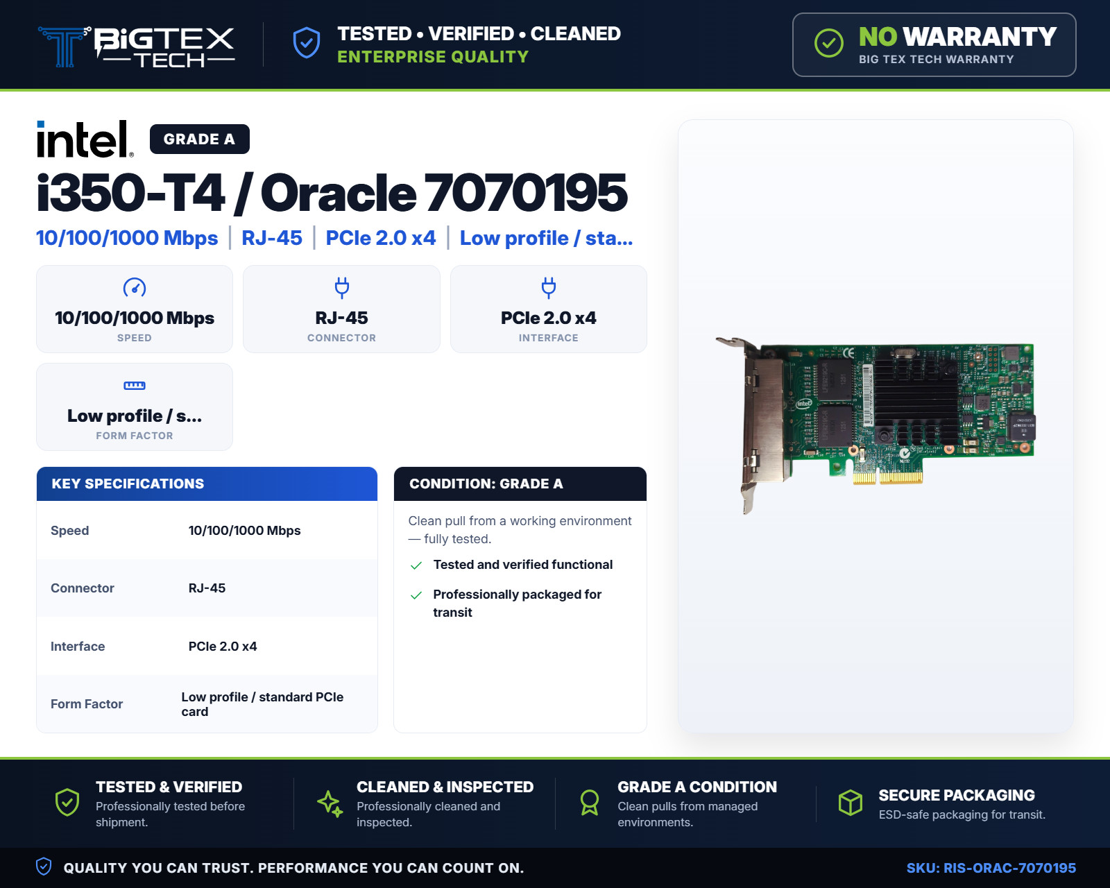 Intel i350-T4 Quad Port Gigabit NIC | Oracle Sun 7070195 7100477 PCIe x4