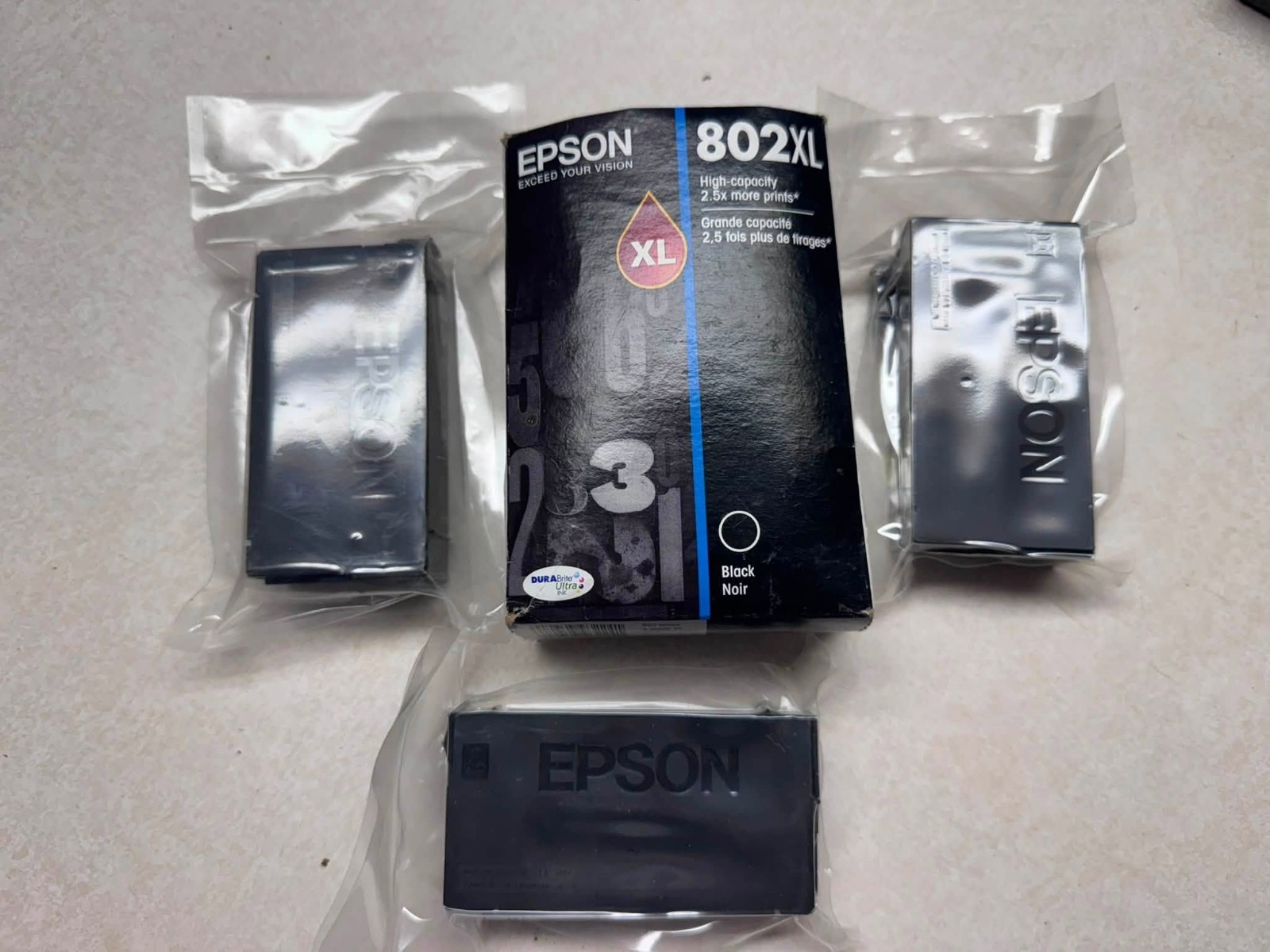Lot of 3 Genuine Epson 802XL Black High-Capacity Ink Cartridges Sealed Exp 09/22