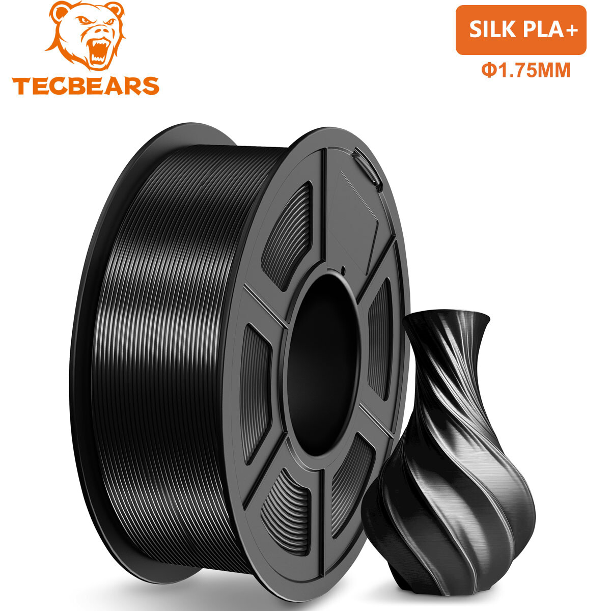 [$20 OFF for 4pcs]TECBEARS Shiny SILK PLA+ Filament 3D Printer PLA 1.75mm 1KG