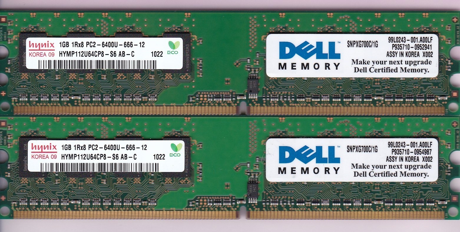 2GB 2x1GB PC2-6400 DELL SNPXG700C/1G DDR2-800 HYNIX HYMP112U64CP8-S6 AB-C Kit
