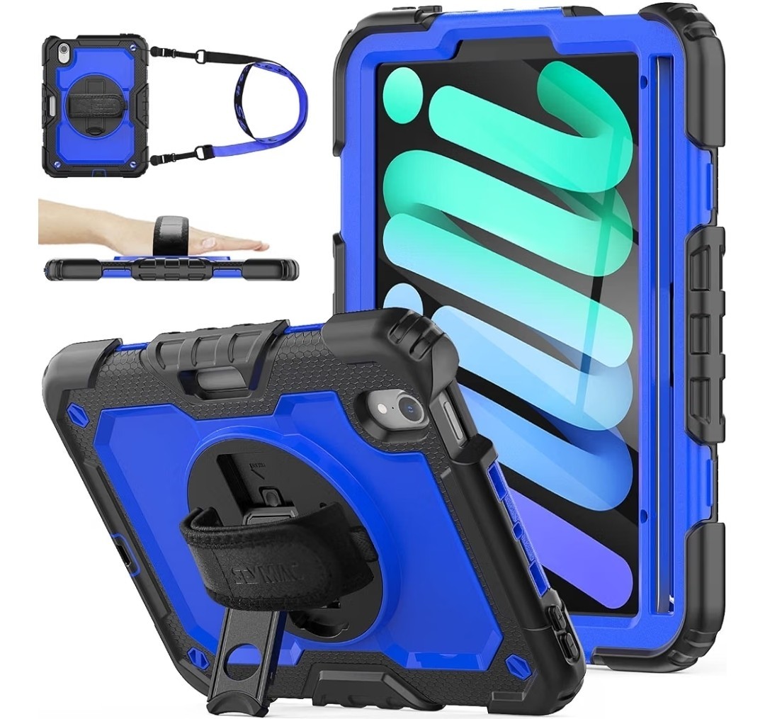 SEYMAC stock Case for iPad Mini 7/6 8.3" Blue/Black 360 Rotating Stand Screen
