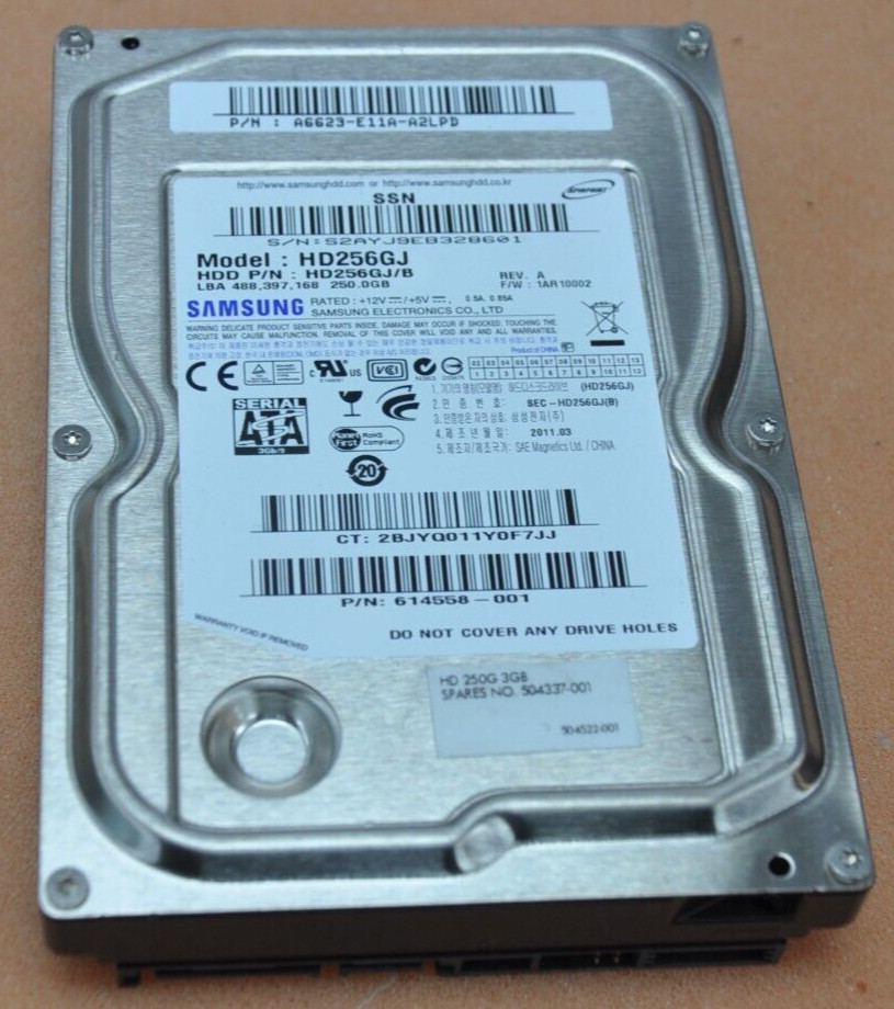 SAMSUNG HD256GJ 250GB SATA II 7.2k rpm 3.5" Internal Hard Drive P/N 614558-001