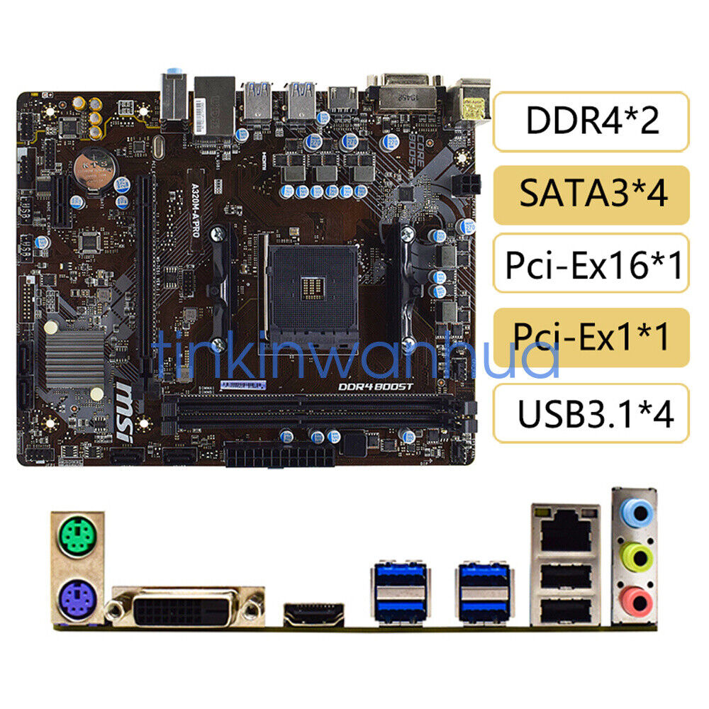 For MSI A320M-A PRO Socket AM4 DDR4 DVI+HDMI PCI-E 3.0 Motherboard