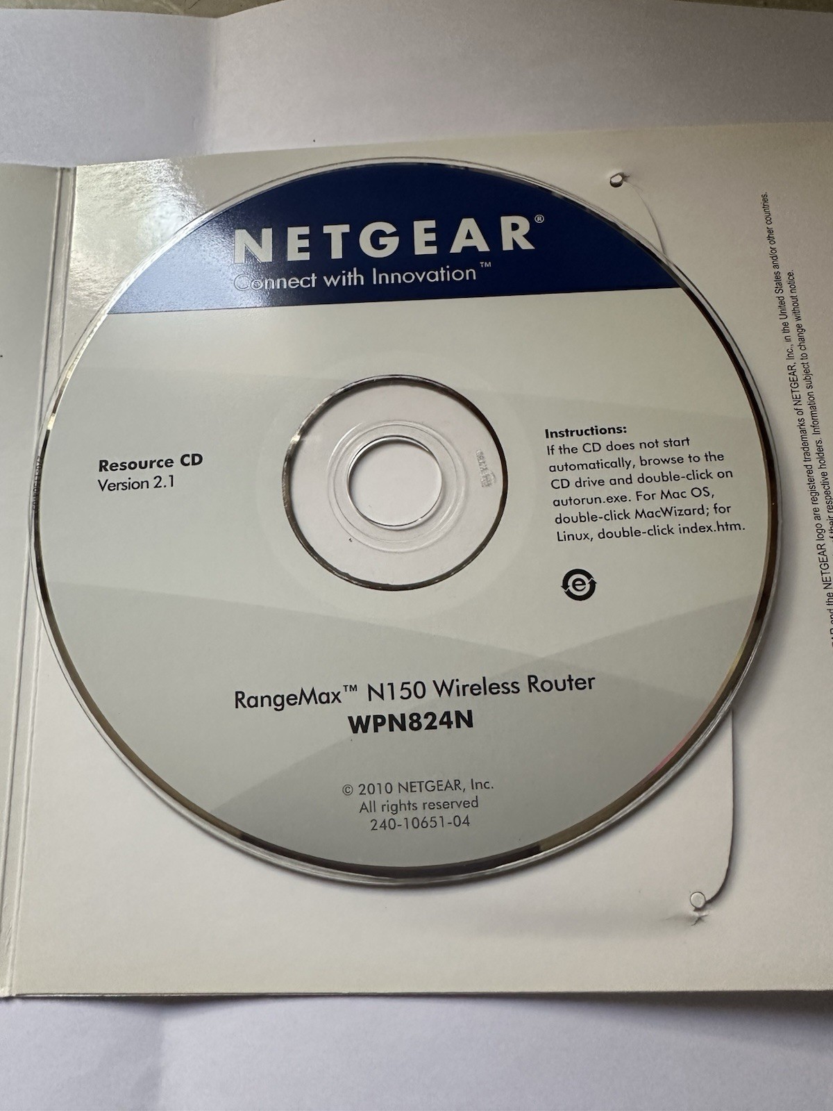 NETGEAR RangeMax N150 WPN824N Resource CD v2.1 Drivers Mac/Linux English