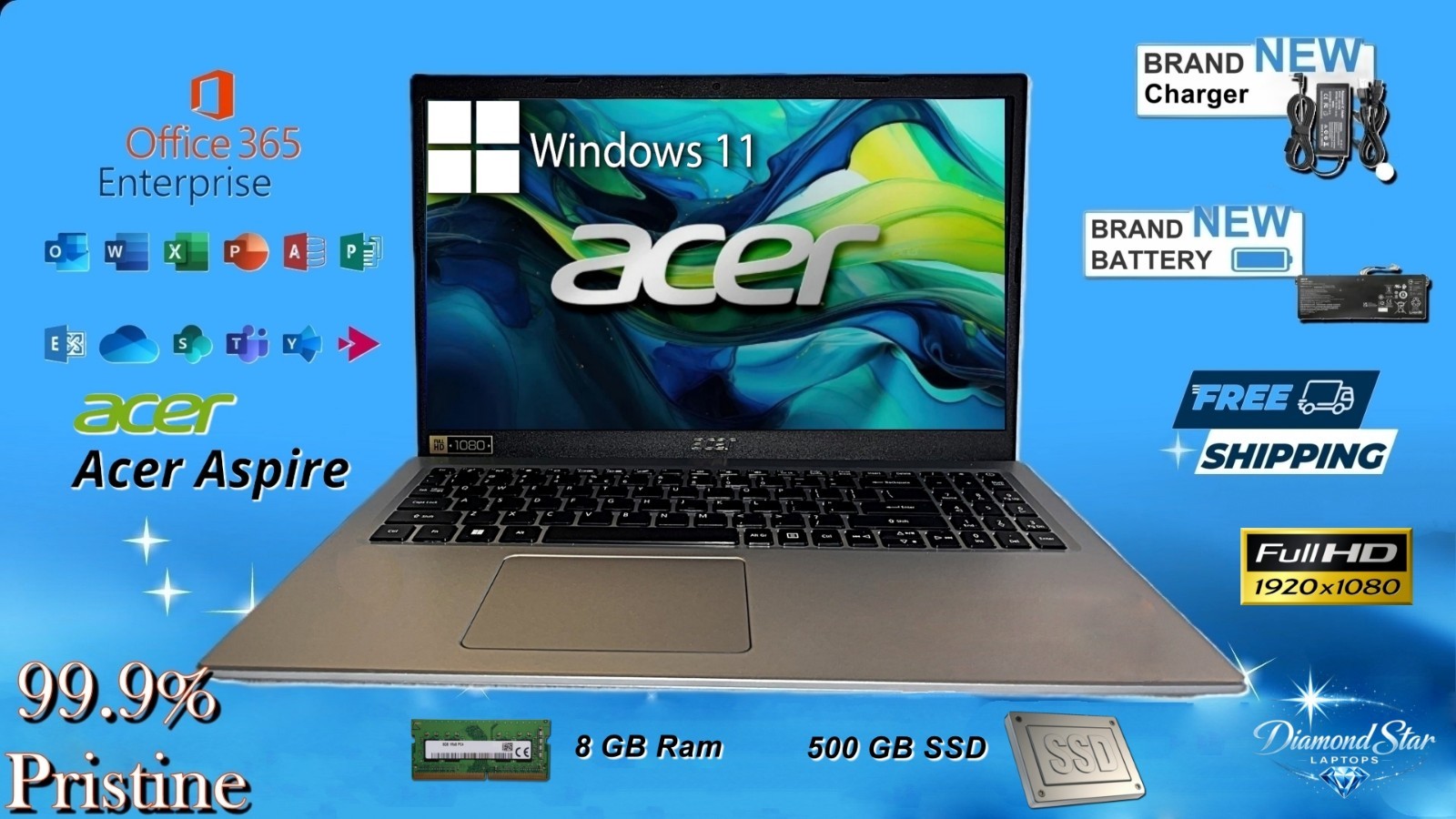12GB RAM 512GB SSD Win 11 Pro i3 11 Gen 3.0GHz New Battery+Charger Acer Aspire 5